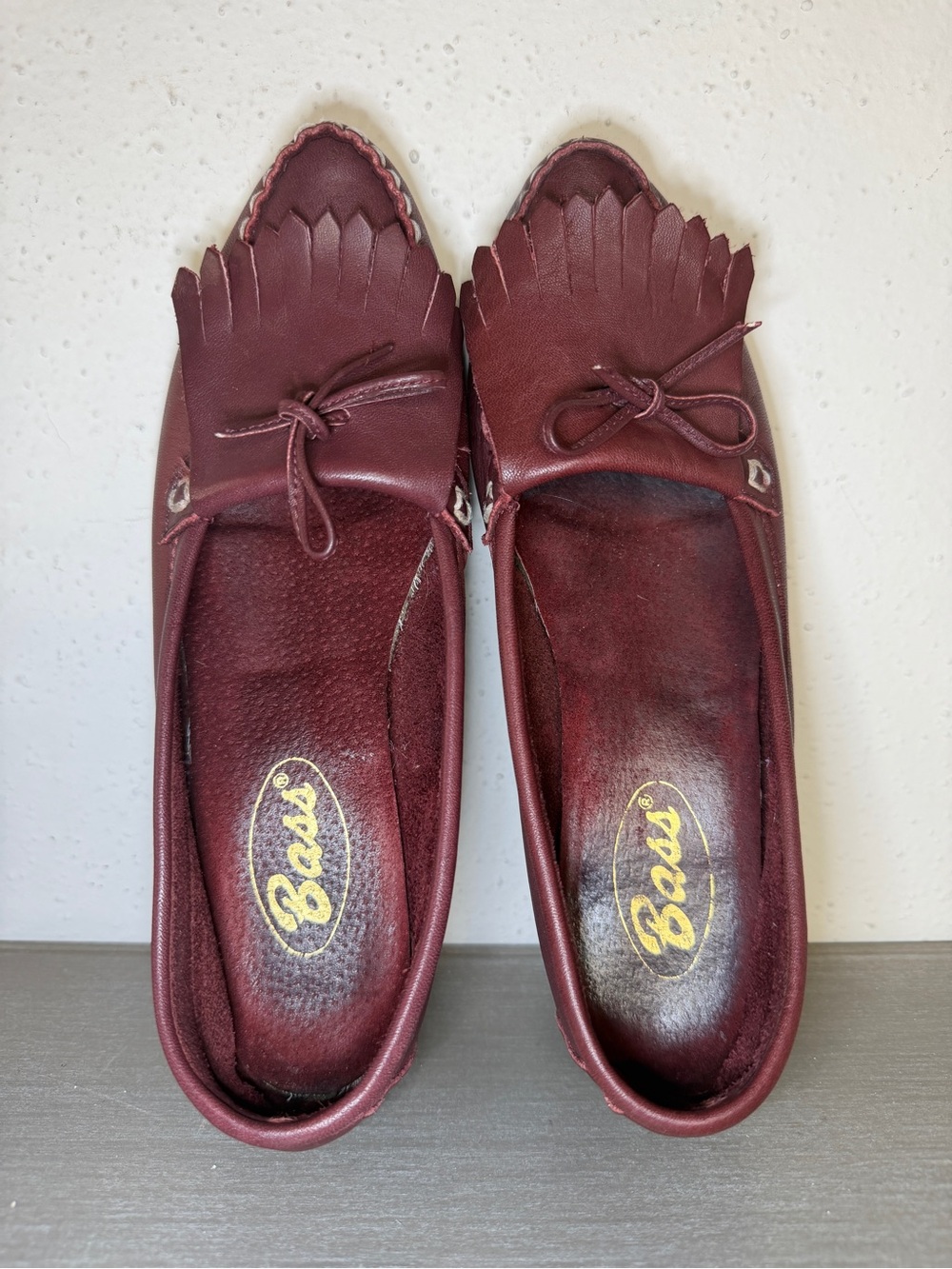 VTG 70s Bass Nashua Ballet Career Loafers Womens 7 M Burgundy Fringe Slip On